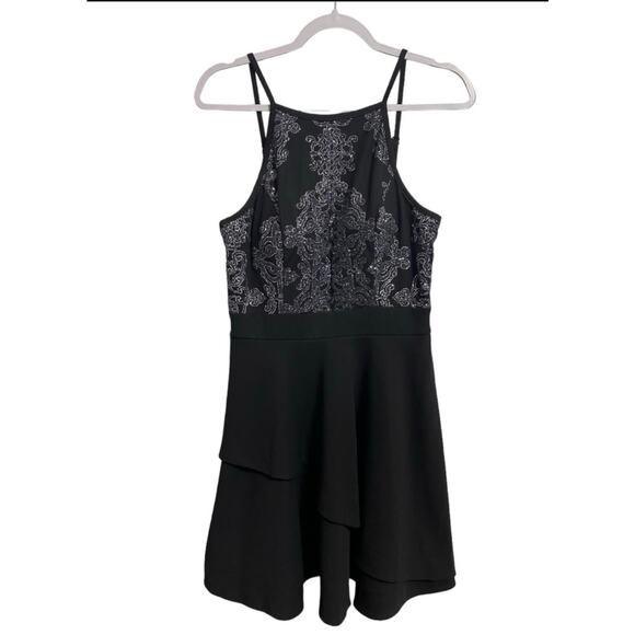 Speechless Women's Semi Formal Fit Flare Dress Sz 11 Black Embroidered Sparkle - Picture 1 of 14